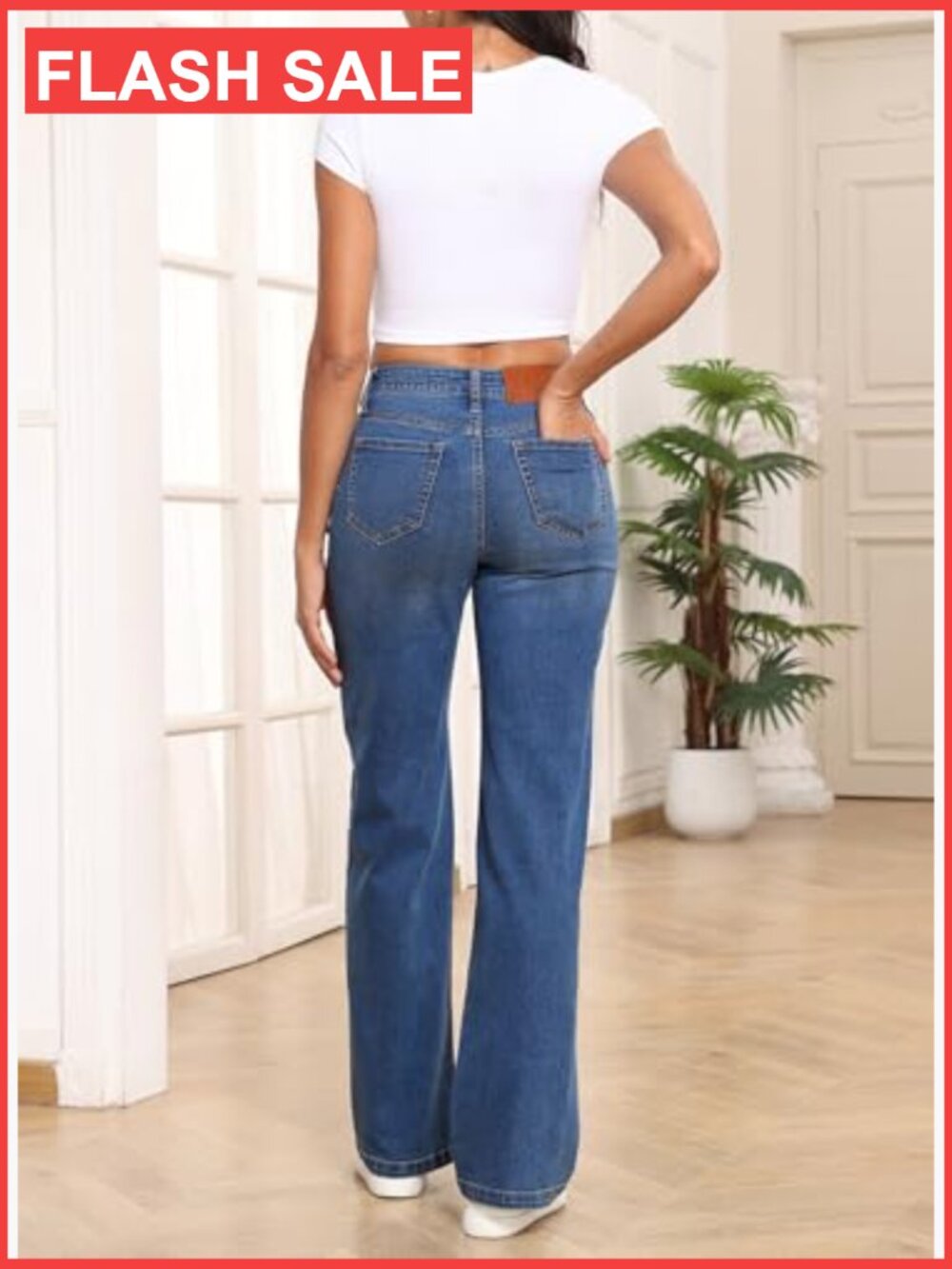 Wide Leg Jeans for Women High Waisted Stretchy Straight Leg Patchwork Denim - Picture 4 of 7